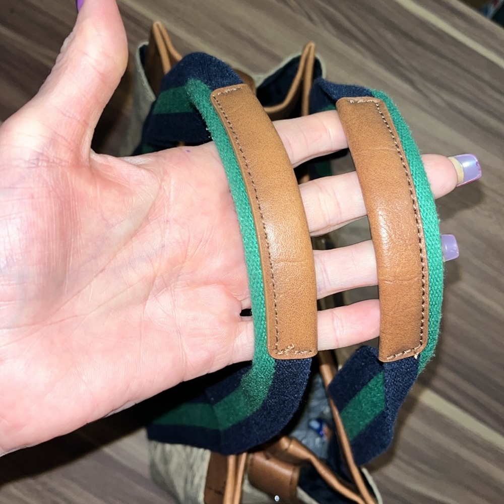 TOMMY HILFIGER MONOGRAM GREEN AND NAVY STRIPE PURSE - Picture 7 of 16